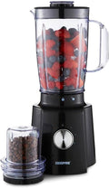 GEEPAS 2-in-1 Food Jug Blender | 1.6L Juice Jar 100G Mini Coffee Spice Grinder 4-Leaf Stainless-Steel Blades 3 Speed & Pulse Safety Lock | Smoothie Maker for Ice Crushing | 2 Year Warranty 650W Black