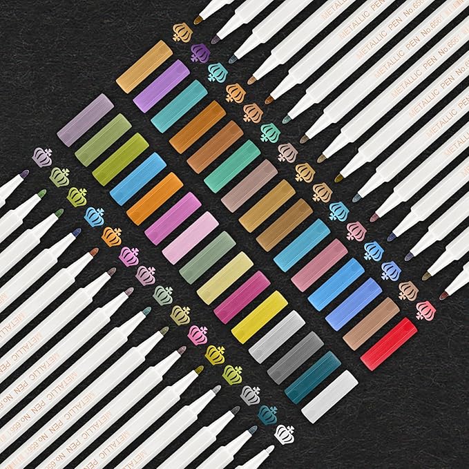 YITHINC Metallic Marker Pens, Arts and Crafts for Adults, 30 Metallic Pens for Black Paper, Scrapbooking, Wood, Scrapbook Accessories, Art Card Making, DIY Photo Album, Glass, stone