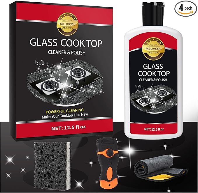 Hob Cleaner Glass Ceramic, Heavy Duty Induction Electric Hob Cleaner Non Scratch, Glass Cooktop And Stove Top Polish For Ceramic, Electric, Induction, Flat Top Stovetop, Gas (12 OZ)