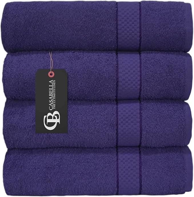 Casabella Pack of 2 Large Jumbo Bath Sheets 100% Egyptian Combed Cotton Big Beautiful Towels_Purple_2pcs