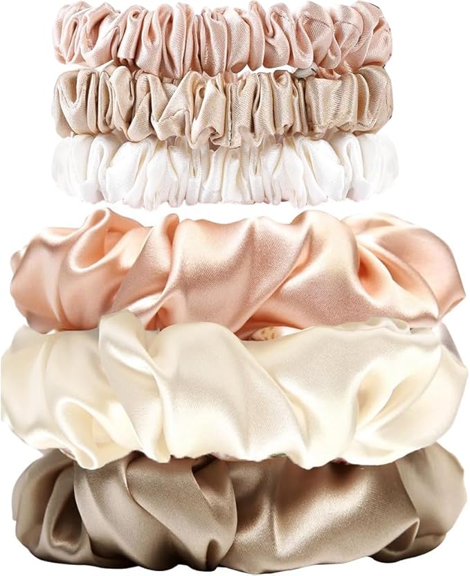 6Pcs Silk Hair Scrunchies for Women, Lengthening Satin Scrunchies Hair Ties, Soft and Silky Hair Accessories for Girls, Hair Band Ponytail Holders Won't Snapped Elastic