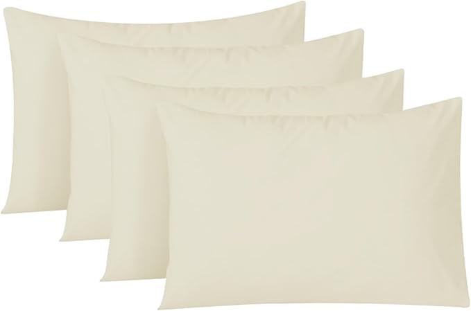 Pillow Cases 4 Pack Cotton 300 Thread Count - Hotel Quality Pillow Covers with Envelope Enclosure - Breathable & Super Soft Housewife Pillowcases 50 x 75 cm (Cream)