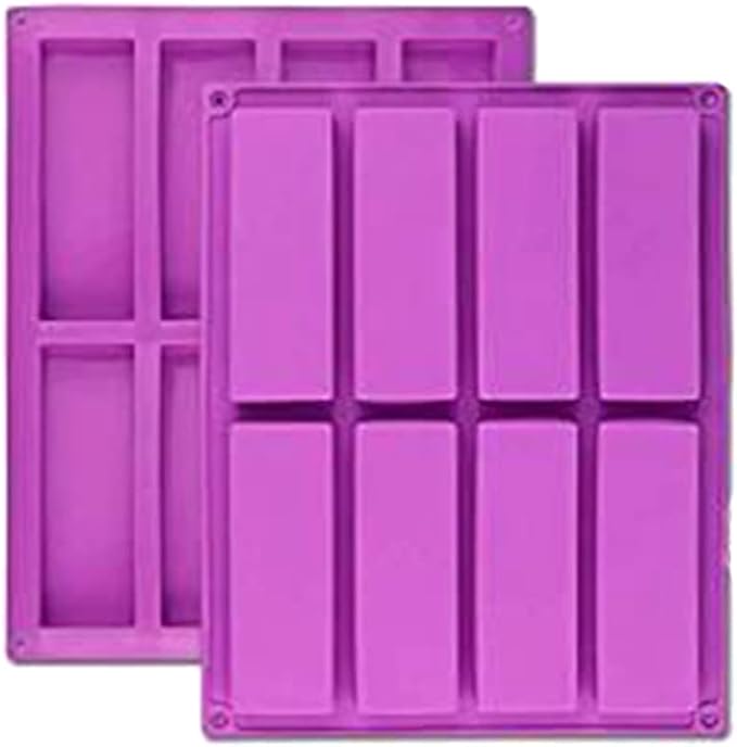 2PCS 8 Cavity Large Rectangle Granola Bar Silicone Moulds Nutrition/Cereal Bar Moulds Energy Bar Maker for Chocolate Truffles Bread Brownie Cornbread Cheesecake Pudding Butter Molds