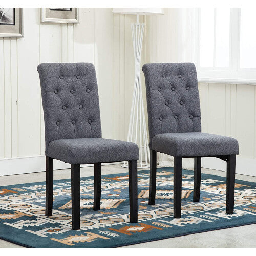 (Grey) MCC2 x Dining Chairs Lined Fabric Chairs, Solid Wooden Legs home & restaurants