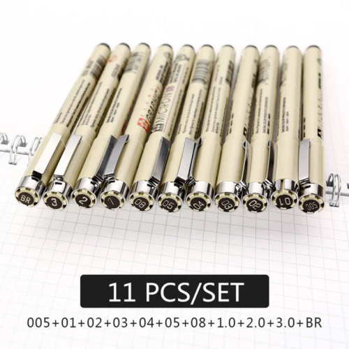 (11 pcs) 7/9/11Pcs Black Sakura Pigma Micron Pen Waterproof