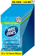 Wet Ones – Be Fresh – Plastic Free Antibacterial Pocket Size Hand Wipes - 144 wipes – 12 packs x 12 wipes