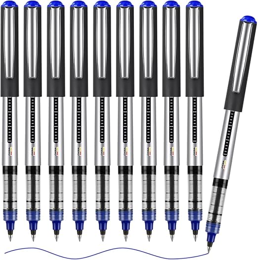 OFFCUP Liquid Ink Rollerball Pen, 10pcs Gel Pens, 0.5mm Quick-Drying Ballpoint Pens Rollerball Pens Writing Pens for Bullet Journal, Notebook. School & Office Accessories for Students Adults (Blue)