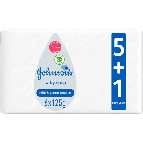 Johnson's Baby Soap Mild & Gentle Cleanse 125g Pack Of 6 |Leaves Baby's Skin Feeling Soft |Hypoallergenic & pH Balanced |Moisturisers Skin