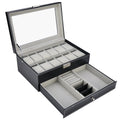 12 Grid Jewelry Watch Box Mens Jewelry Display Drawer Tray Glass PU