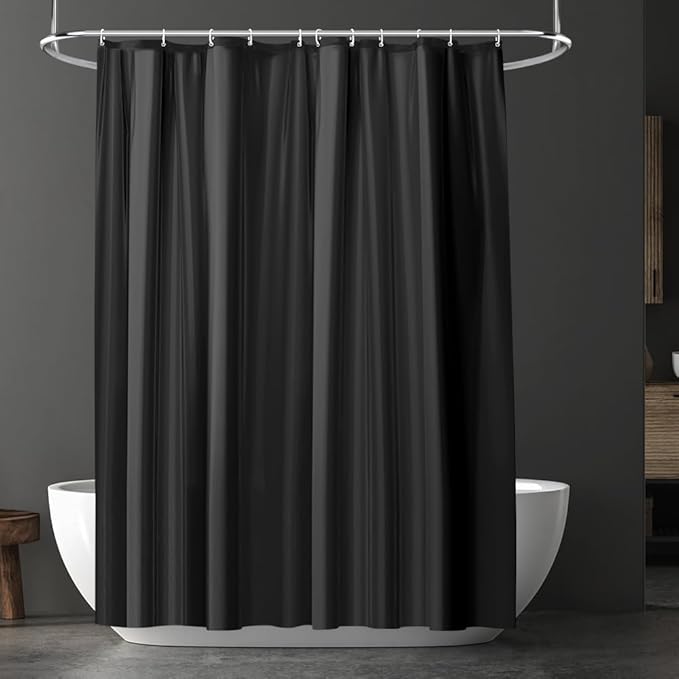 URAQT Shower Curtain Anti Mould, Upgrade PEVA Waterproof Bath Curtains, Mildew Resistant Bathroom Shower Curtains with 12 Hooks, Black Bathtub Curtains with Metal Rustproof Eyelets, 180 x 180 cm