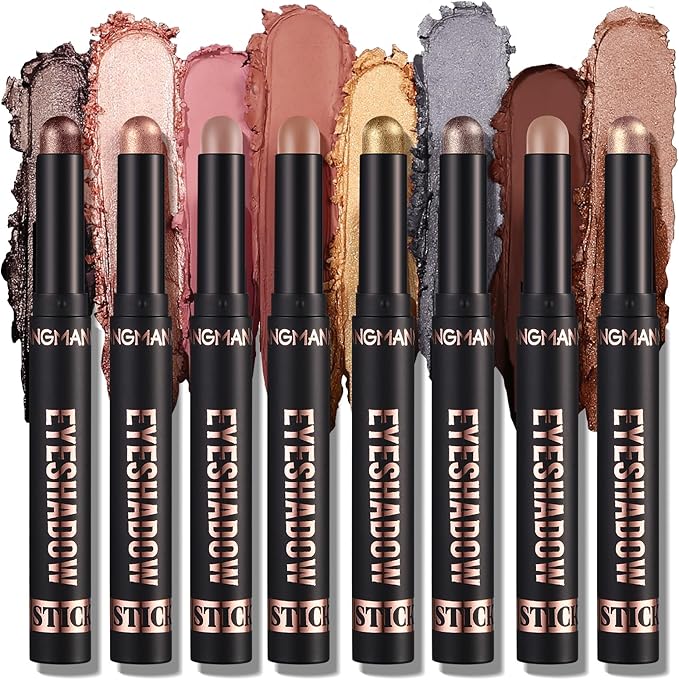 8PCS Eyeshadow Stick Soft Creamy Matte Shimmer Eye Shadow Pencil Crayon Highlighting Pigmented Shiny Eyeshadow Pencil Waterproof Classy Shimmer Eye Shadow Sticks Set (B)
