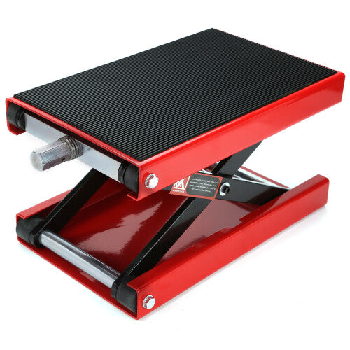 500kg Motorcycle Scissor Lift Table with Adjustable Screw-In Arms, Rubber-Padded Lifting, Welded Frame, 400x240mm Platform