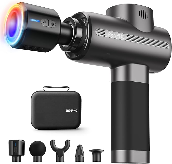 RENPHO Thermacool Massage Gun Deep Tissue with Heat and Cold, Muscle Massage Gun with 5 Speeds 5 Head,Sports Massage Gun Carry Case for Home Office Workout,Valentines Gifts for Women,Men,Black