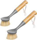 MR.SIGA Dish Brush with Bamboo Handle Built-in Scraper, Scrubbing Brush for Pans, Pots, Kitchen Sink Cleaning, Pack of 2