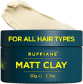 Ruffians Matt Hair Clay, Strong Hold, Matt Finish, for All Hair Types, Thicker Looking Hair, Haircare, Men's Hair Gel, 50g