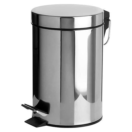 Crystals Small Pedal Bin with Lid-3 Litre Bathroom Bin for Rubbish and Waste-Stainless Steel Toilet Bin with Removable Inner Plastic Bucket-Ideal Size for Bedroom Bathroom Toilet Waste (Silver)