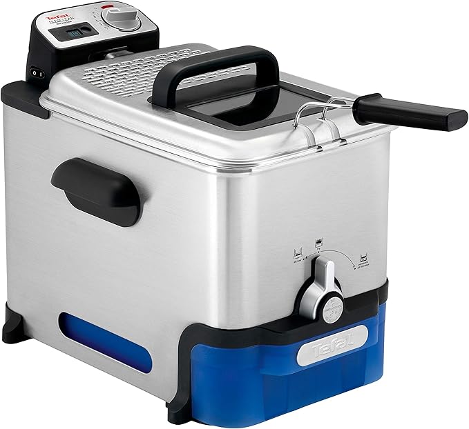 Tefal Oleoclean Pro, 3.5L Oil Capacity, Patented Filtration System, Easy to Clean, 1.2 kg of Food, 6 Portions, 2300W, Stainless Steel with Removable Blue Oil Box - FR804040