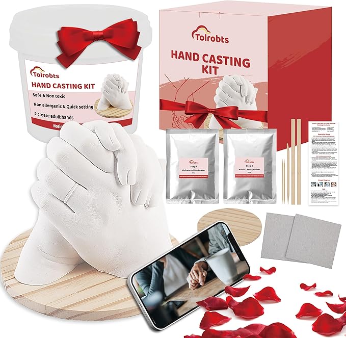 Tolrobts Hands Casting Kit Couples 3D Hand Molding Kit for Adults Keepsake Hands Mold Kit with All Essentials Ideal for Couples Family Friends Wedding Gifts Holiday Anniversary