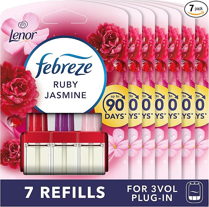 Febreze 3Volution Plug In Air Freshener Refill, 20ML X 7, Odour Eliminator & Bathroom Air Freshener, Ruby Jasmine'