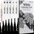 6 Pcs White Acrylic Paint Pens, Marker Fineliner Brush Pen Quick-Drying Different Sizes Waterproof White Fabric Pen for Clothes Wood Glass Ceramic Stone& Art Set for Valentine's Day Gift