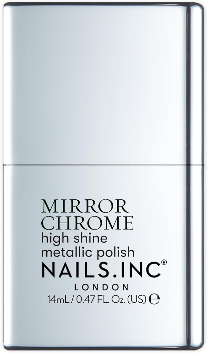 Nails Inc Silver Served, Silver, Metallic Mirror Chrome, No Chip, Long Lasting, Quick Dry, Air Dry, Professional Manicures & Pedicures, Fingernails & Toenails, Vegan Nail Polish, 14 ML