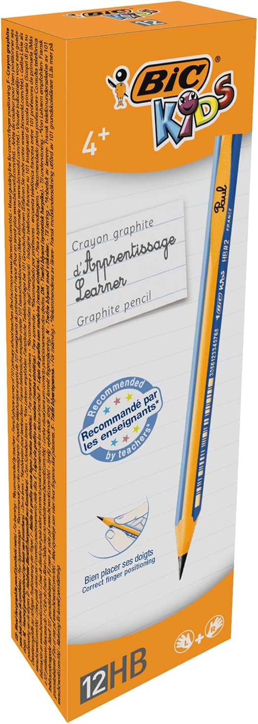 BIC Kids Jumbo Triangular Learner Pencils with Blue Barrels, Extra Large HB Graphite Pencils, Pack of 12