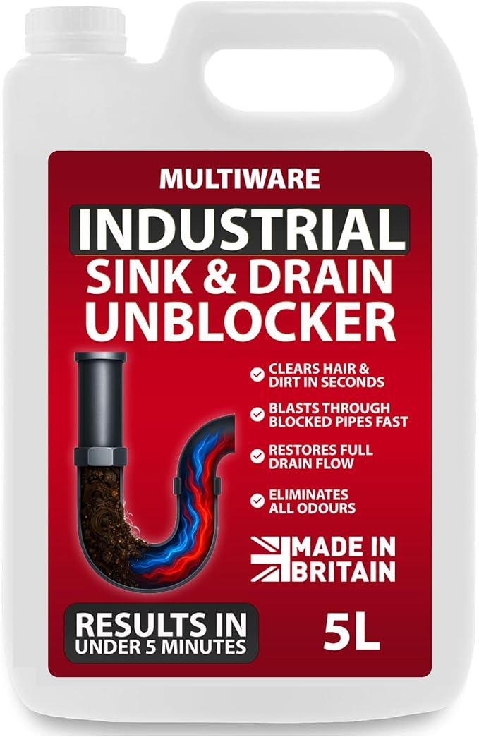 5 Litre Drain Unblocker | Heavy Duty Sink & Drain Cleaner for Plug Holes, Toilets, Showers & Pipes | Powerful Toilet & Sink Unblocker for Home, Office, Garage & Shops | Cleaning Supplies