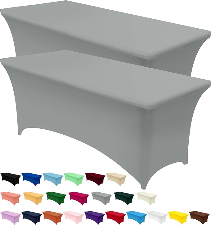 Utopia Kitchen Spandex Tablecloth 2 Pack [6FT, Grey] Tight, Fitted, Washable and Wrinkle Resistant Stretch Rectangular Patio Table Cover for Event, Wedding, Banquet & Parties [183Lx76Wx76H] cm