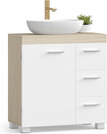 VASAGLE Under Sink Bathroom Cabinet, Storage Cabinet with Feet, 3 Drawers, 2 Compartments Behind the Door, for Washbasins with Pedestal, 30 x 60 x 64 cm, Cloud White and Natural Beige BBK514LL01