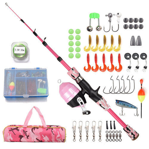 (1.5M, Pink) Kids Fishing Rod and Reel Combo Full Kit 1.2m/1.5m Telescopic Casting Rod Pole with Spincast Reel an