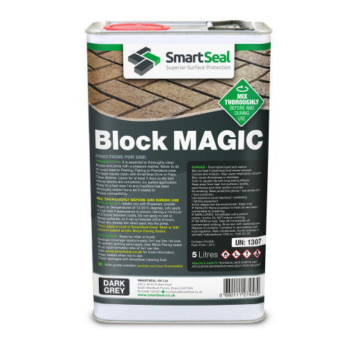 (Dark Grey, 5 Litres) Smartseal Block Magic - Re-Colouring Block Paving Sealer. Superior to Concrete Paint, Transform Old Driveways - Easy to Apply