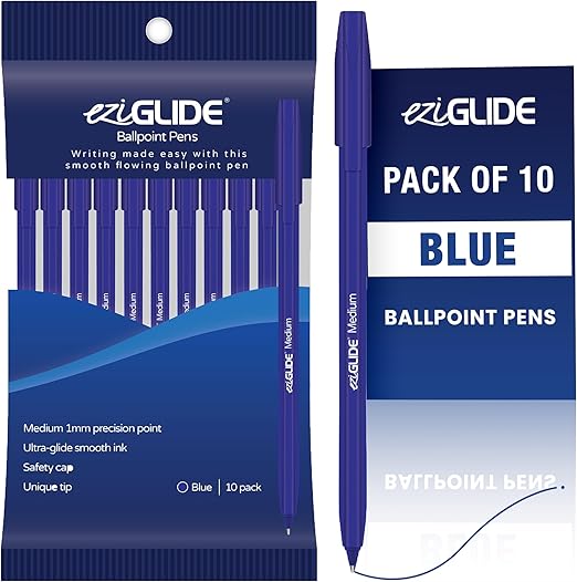 10-Pack Ballpoint Pen Set, Blue – Medium Point (1.0mm) for Effortless Writing & Comfortable Grip – Ideal for Adults, Teachers, Home, Office, Exams, School, & Everyday Use