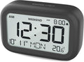 DOOMAY Digital Alarm Clock Bedside - Battery Powered Clock with LCD Display Volume Adjustable Snooze and Weekend Mode for Bedroom Office Desk Travel (Black)