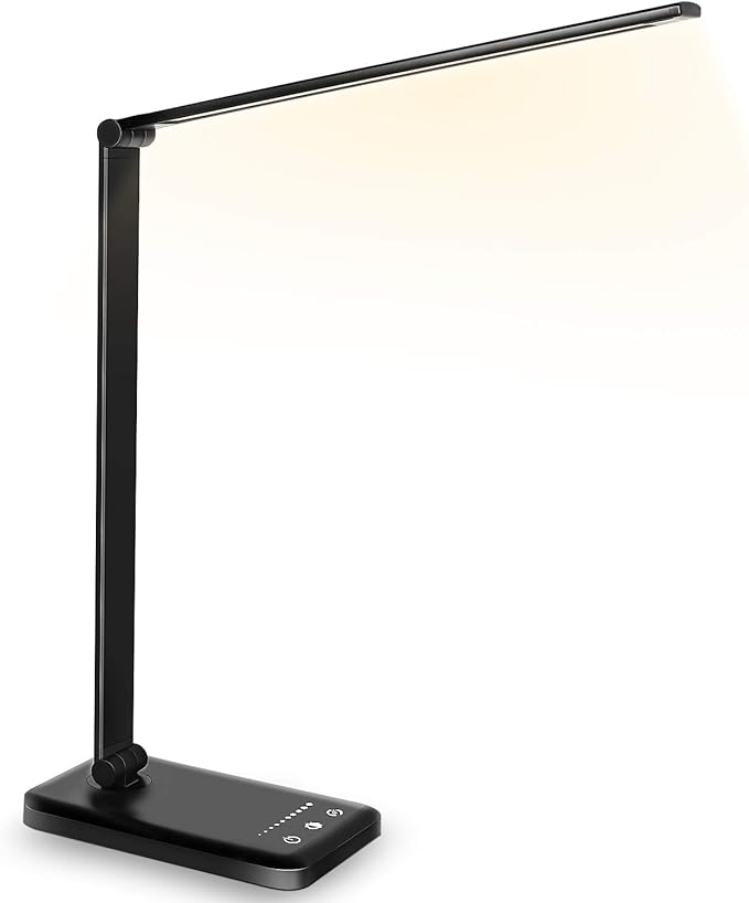 Desk lamp,Eye-caring Aluminium Dimmable Bedside lamp with USB Charging Port, 5 Light Modes x 10 Brightness Levels,Touch Control, for Home,Office,Bedroom,Reading,Work,Study, 5V, 1.2A