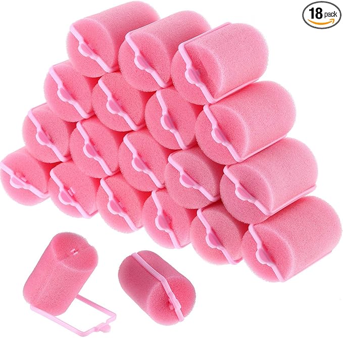 Geyoga 18 Pieces Sponge Foam Hair Rollers Women Large Soft Hair Curlers 1. 57 x 2. 75 in Sponge Styling Rollers to Sleep in Hairdressing Curvy Wavy Hairstyle for Ladies Girls Long Short