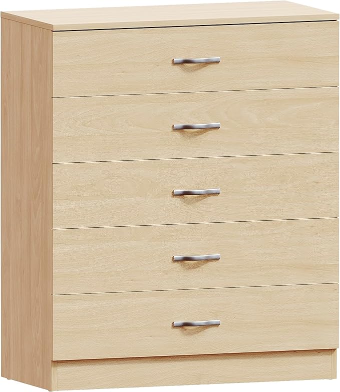 Vida Designs 5 Drawer Chest of Drawers, Metal Handles and Runners, Anti-Bowing Drawer Support, Bedroom, Nursery Furniture, Pine