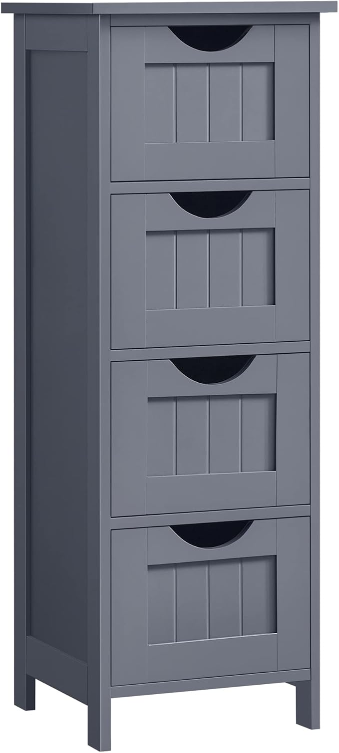 VASAGLE Bathroom Floor Storage Cabinet, Bathroom Storage Unit with 4 Drawers, Bathroom Cabinet Freestanding, 30 x 30 x 82 cm, for Living Room, Dining Room, Kitchen, Modern Style, Grey LHC040G01