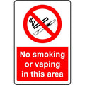 No smoking or vaping in this area safety sign - 1mm Plastic sign - 300mm x 200mm
