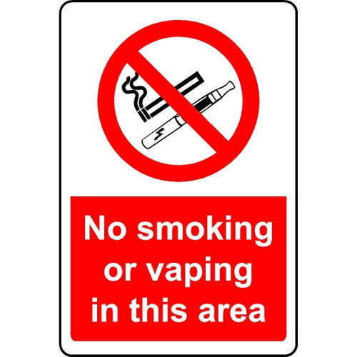No smoking or vaping in this area safety sign - 1mm Plastic sign - 300mm x 200mm