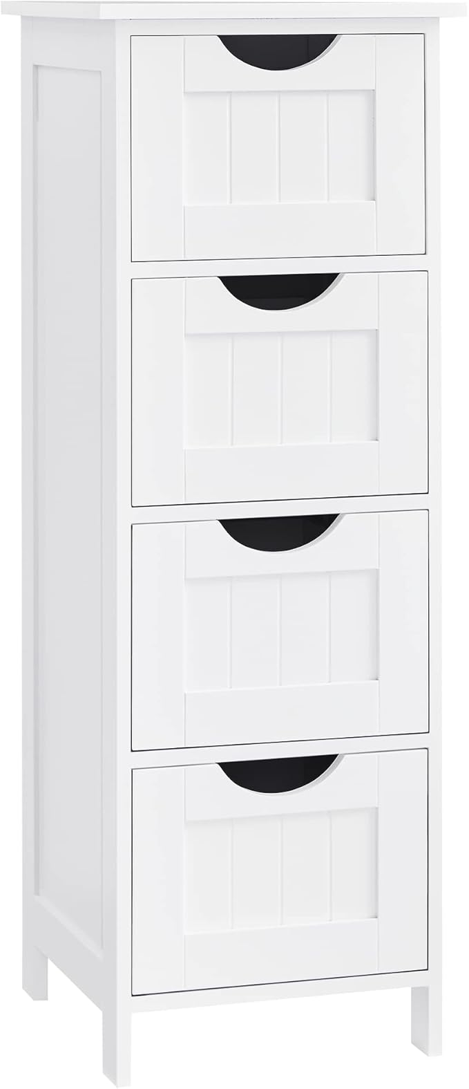 VASAGLE Bathroom Floor Storage Cabinet, Bathroom Storage with 4 Drawers, Bathroom Cabinet Freestanding, 30 x 30 x 82 cm, Modern Style, White LHC40W