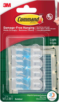 Command Outdoor Decorating Light Clips - 16 Mini Hooks and 20 Small Adhesive Strips,Transparent - Clips for Hanging Decorations and Fairy Lights Outdoors - Damage Free Hanging