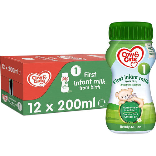 Cow & Gate 1 First Infant Milk Ready-to-Use Liquid Formula From Birth 200ml Pack of 12