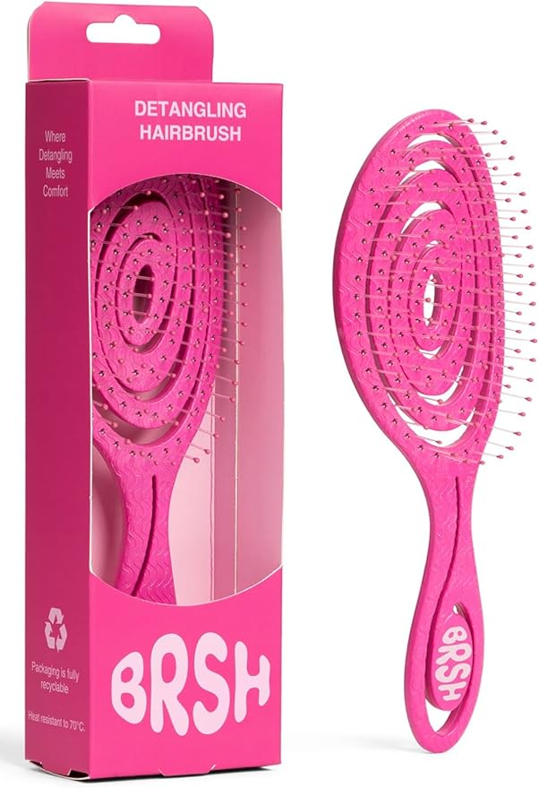 Detangle Hair Brush | Detangling Brush for Thin, Fine, Thick and Normal Hair | Detangler Hair Brush for Women, Men & Kids - Eco Friendly, Flexible, Vegan, Straw Brush - Wet and Dry Hair - Pink - BRSH