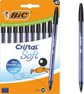 Bic Cristal Soft Ballpoint Pens Medium Tip (1.2 mm) with Easy Glide Ink – Black, Box of 10