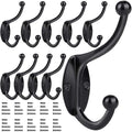 GlazieVault Black Coat Hooks for Wall - Zinc Alloy Coat Racks(10 Pack) - Heavy Duty Coat Hooks Wall Mounted - Premium Design Rust Free Door Hooks for Hanging (Black Hooks P10)