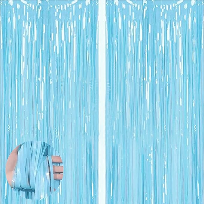 2pcs 3.2ft x 6.5ft Macaron Blue Foil Curtain Decoration Tinsel Foil Fringe Curtains Streamer Backdrop for Birthday Graduation Wedding Engagement Bridal Shower Christmas,Engagement Prom Decoration