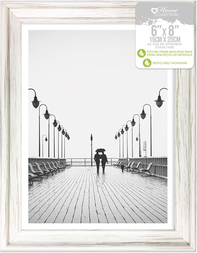 Design Group White Solitaire Shabby Chic Distressed Wood Styrene Photo Frames 6x8