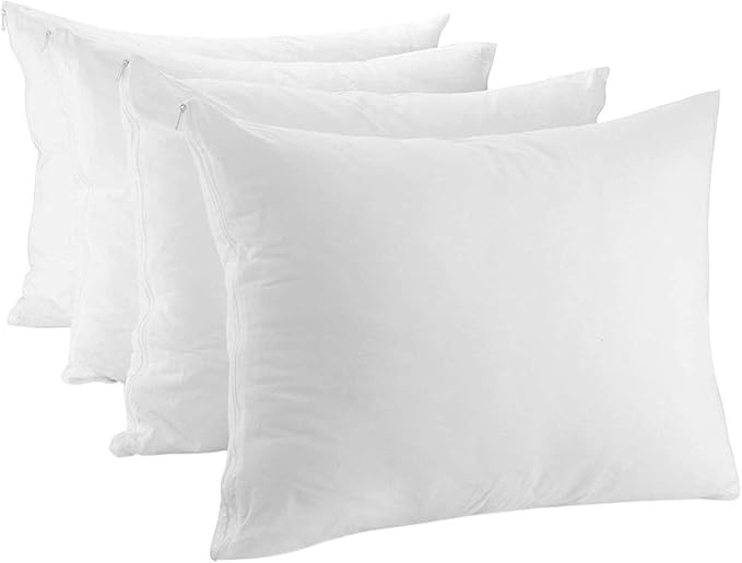 Pack of 4 Zippered Pillow Protectors 100% Cotton - Breathable Pillow Cases - UK Standard ( 48 X 74 Cm ) Anti Allergy Dust Mite Premium Pillow Covers