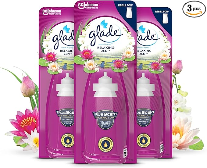 Glade Sense & Spray Air Freshener Refill, Motion Activated Automatic Room Spray and Odour Eliminator for Home, Relaxing Zen, Pack of 3 (3 x 18ml)