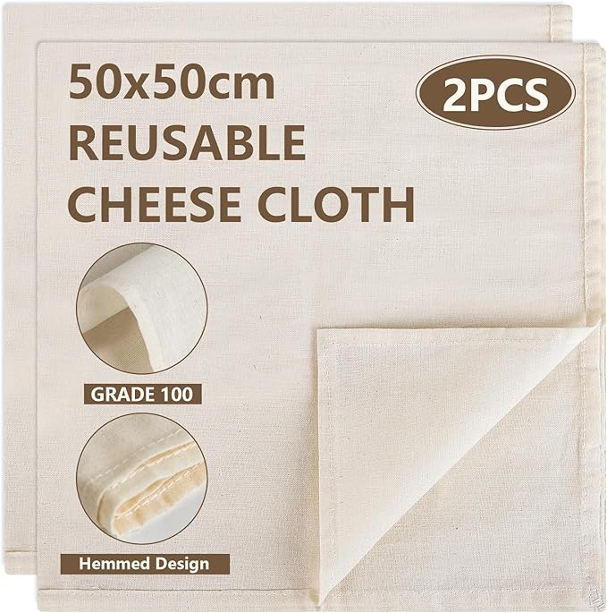 2 Pcs Hemmed Cheese Cloths for Straining Reusable,50 * 50 cm Cheesecloth,Cotton Cloth Food Strainer,100% Unbleached Pure Cotton Ultra Fine Cheesecloth for Baking,Cooking,Homemade Cheese,Butter